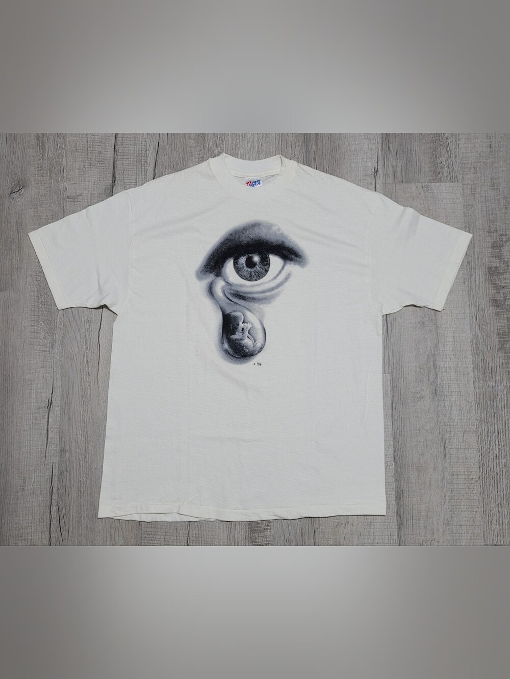 Vintage 90s Hanes Beefy-T Graphic T-Shirt Eye Tear Fetus Artwork Size XL